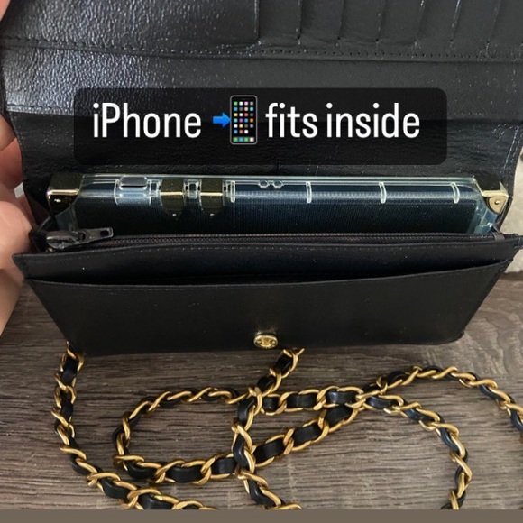 🖤⚜️Vintage Chanel Pearl Crush Wallet on a Chain Black Leather Crossbody - Picture 8 of 11